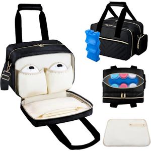 Breastmilk Cooler Bag with Ice Pack, Wearable Breast Pump Storage Bag, Insulated Bottle Travel Bag Compatible with Momcozy/Elvie/Willow, Fits 6 Baby Bottles up to 9 Ounce with Shoulder Strap, Black