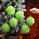 6 Pcs Furry Christmas Ball Ornaments 3.15 Inch Fuzzy Curly Ornaments Christmas Tree Hanging Decorations Soft Pom Pom Ball Xmas Ornament Pendants for Party Supplies(Green)