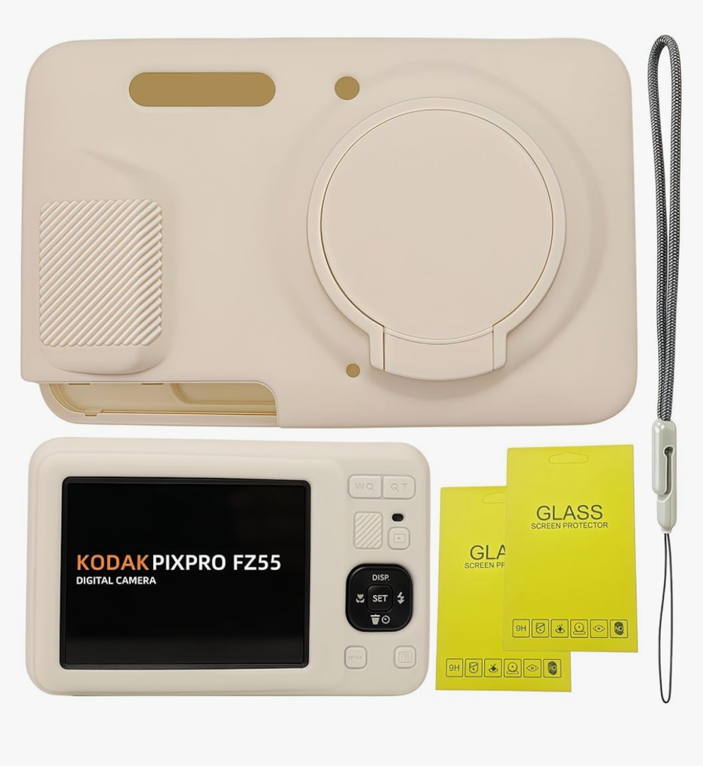 Case for Kodak PIXPRO FZ55,FZ55 accessories,Soft Silicone Protective Case Removable Lens Cover,Comes with 2 Screen Protectors and 1 Wrist Strap. (Misty White)