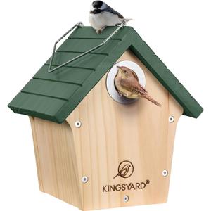 Kingsyard Wooden Bird House with Predator Guard, Wren Bird Nesting for Outdoor, Garden Patio Nest Box for Wild Bird Watching, Green