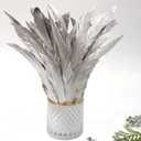 THARAHT 50PCS Rooster Coque Tail Feathers Bulk Natural 12-14Inch 30-35cm for Crafting Wedding Gras Masquerade Party Performances DIY Decoration Rooster Tail Feather,Silver