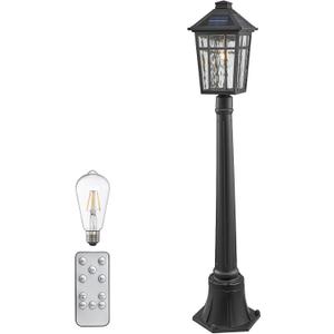 Solar Lamp Post Light 40.5 Inch Lamp Post Outdoor Lighting Waterproof Aluminum Material with Water Ripple Glass Black Solar Pillar Lights for Garden Lawn and Pathway