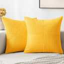 MIULEE Golden Yellow Corduroy Pillow Covers Pack of 2 Boho Decorative Spliced Throw Pillow Covers Solid Couch Pillowcases Cross Patchwork Textured Cushion Covers for Living Room Bed Sofa 18x18 inch