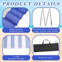 25 x 4 FT Beach Wind Screen Long Blue White Privacy Screen Portable Beach Wind Fence Blocker with 5 Foldable Metal Poles and Carry Bag for Summer Outdoor Sand Protection
