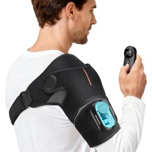 Cordless Shoulder Heating Pad with Massage, Heated Shoulder Wrap, Detachable Magnetic Controller Heated Shoulder Brace for Pain Relief with 5 Heats and Vibration Modes (Black)