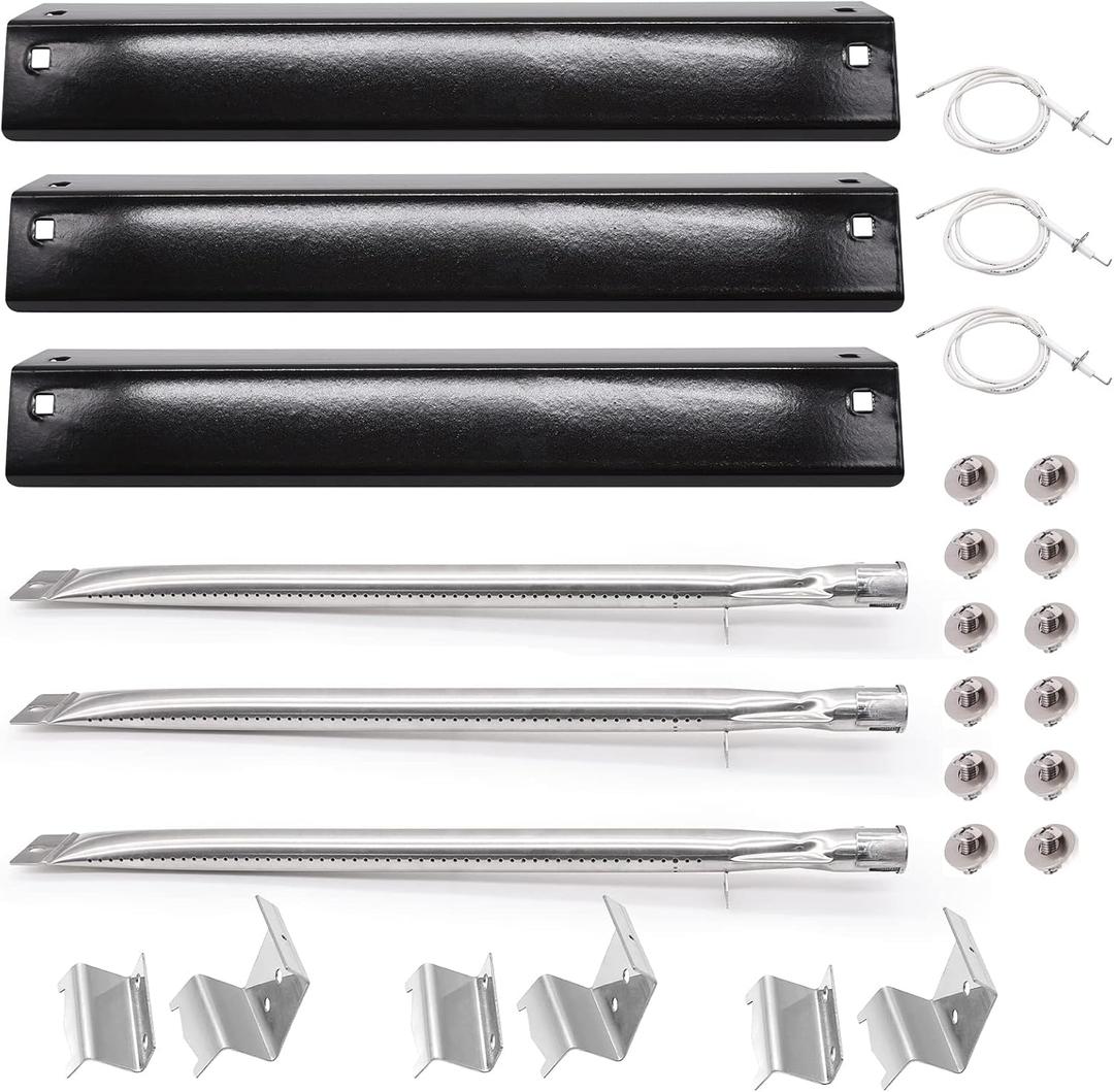 Grill Parts for Char-griller Replacement Parts, Chargriller 5050, 5650, 3001, 3072, 5072, 3030, 3008, 5252, 3000, 4000 Gas Grill Model, Porcelain-enameled Heat Plate, Burner, Ignitor, Hanger Brackets.