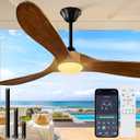 Outdoor Ceiling Fan with Light-Glass Lamp, 52 inch 3 Blade Wood Propeller Ceiling Fans with Lights and Remote Control for Patios, Exterior Damp Rated High CFM Ceiling Fans Modern Smart APP, Walnut