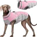 FUAMEY Dog Coat for Large Dogs,Waterproof Dog Winter Jacket with Harness Built in Puppy Cold Weather Coats Reflective Pet Vest with Zipper Warm Fleece Dogs Snowsuit Windproof Pink 3XL (XXXL(chest:43in))