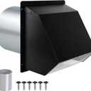 8 Inch Wall Vent Hood Wall Exhaust Vent Cover Outdoor Hooded Wall Vent with Screen and Damper,Wall Vent Cover Cap Exterior Air Exhaust for Kitchen Range Hood HVAC Duct Dryer Vent,Galvanized Steel (Black)