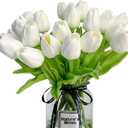 20pcs White Tulips Artificial Flowers 13.5 Inch Real Touch PU Fake Flowers Fake Tulips for Mother's Day Easter in Home Wedding Office Party Table Decoration