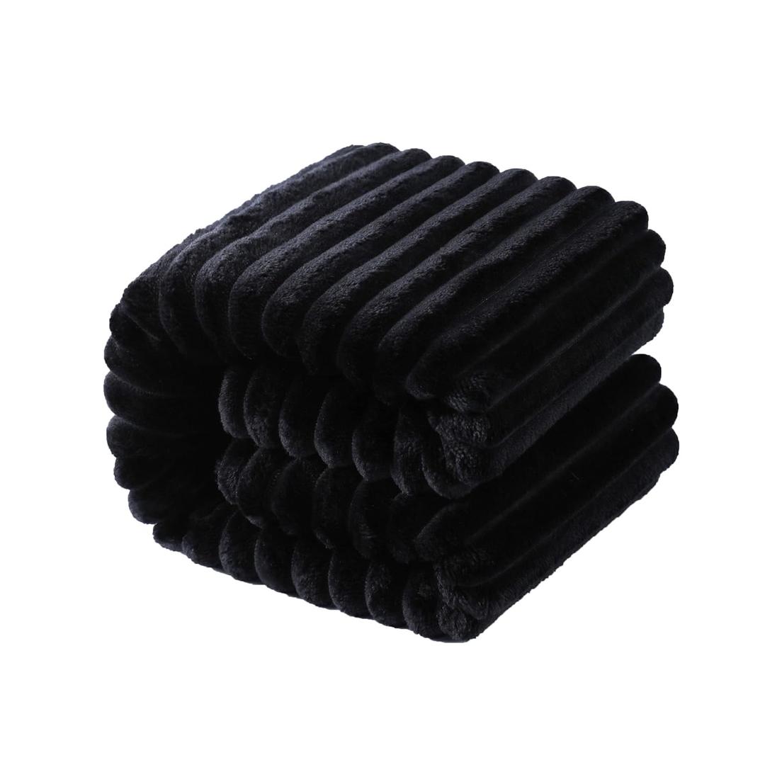 NTBAY Plush Flannel Baby Blanket, Soft and Warm Toddler Blanket with Striped Texture for Stroller, Crib, Travel, 30x40 Inches, Black (3040 Inch (Pack of 1))