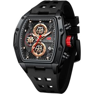 MF MINI FOCUS Men Watches Unique Casual Wrist Watches (Chronograph/Waterproof/Luminous/Calendar) Silicon Band Fashion Watches for Men (All_Black)