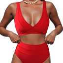 Hilinker Women's Leopard Bikini Swimsuits V Neck High Waisted 2 Piece Bathing Suits, L