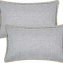 decorUhome Decorative Outdoor Throw Pillow Covers 12x20 Set of 2, Lumbar Linen Rustic Farmhouse Pillow Covers with Stitched Edge for Couch, Sofa, Living Room, Light Grey (20" x 12" (Pack of 2))