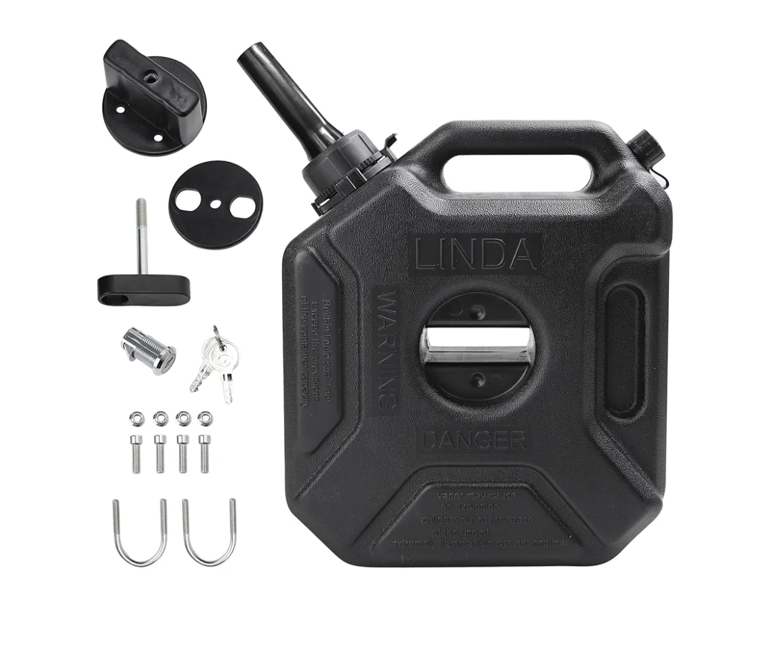 Minho 5L 1.32 Gallon Auxiliary Gas Tank in HDPE Material Come with Spout and Lockable Bracket For Motorcycle UTV ATV Car