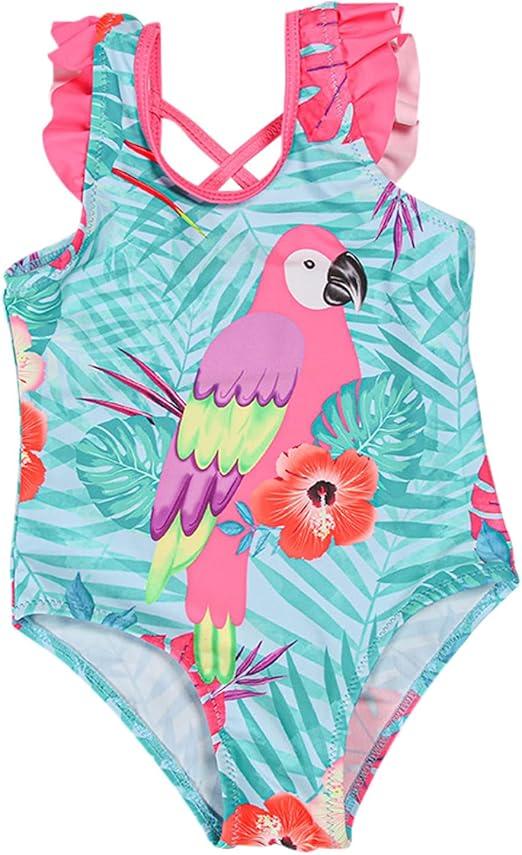 DXTON Girls Bikini One Piece Swimsuit Ruffled Tankini Bathing Suit Swimwear SM012 4T