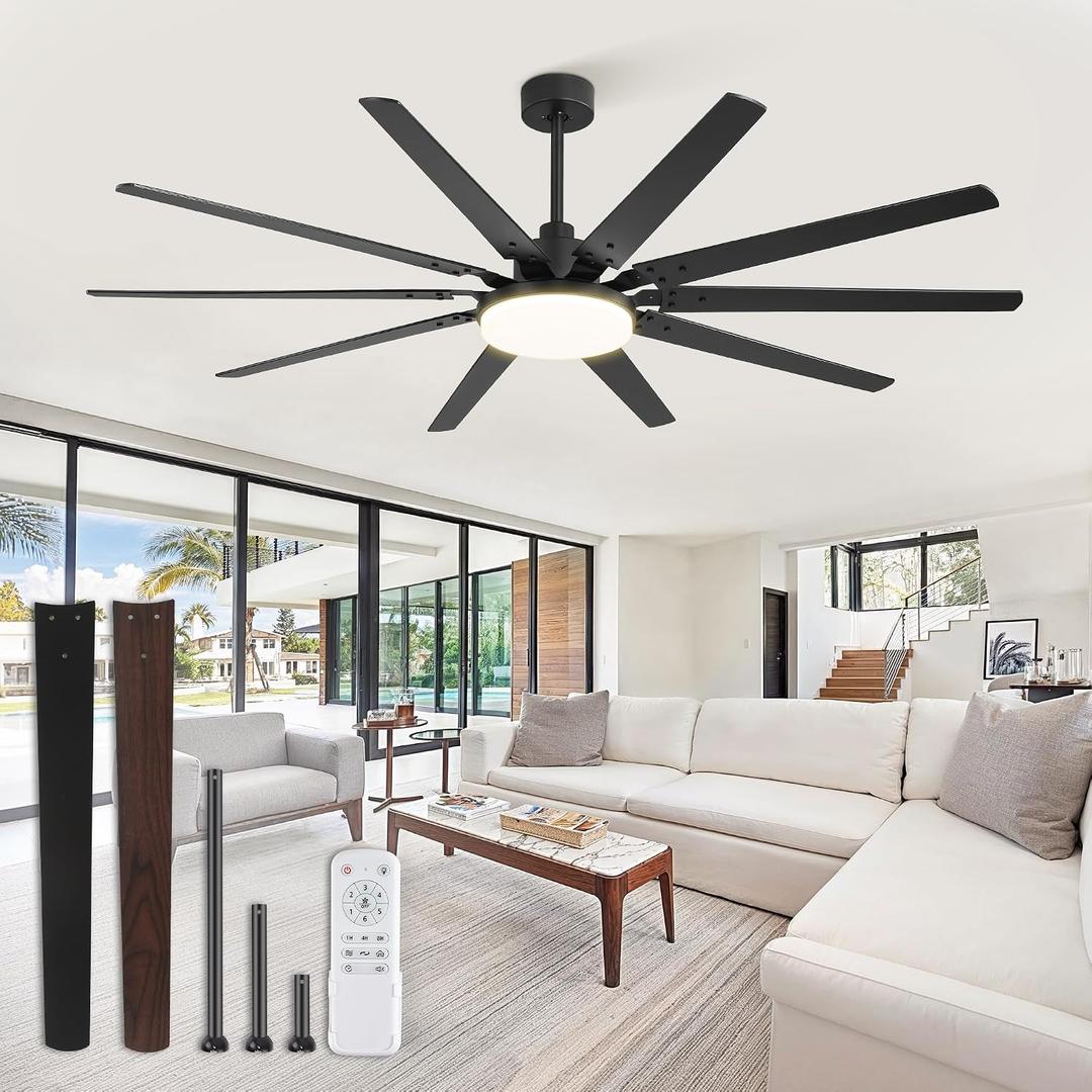 Fanbulous 72 inch Large Ceiling Fans with Lights and Remote, Outdoor Black Ceiling Fan with 10 Blades, 32W LED light 3 CCT, 6 Speed Reversible Quiet DC Motor, Modern Ceiling Fan for Living Room Patio
