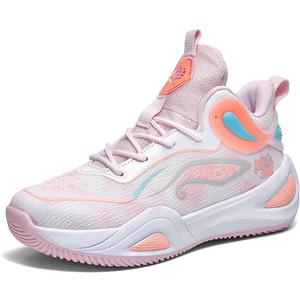 Womens Mens Basketball Shoes High Top Fashion Volleyball Sneakers Breathable Lace Up Non Slip Sport Outdoor Shoe for Unisex (8.5 Women/7.5 Men, Pink)