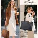 LOVEVOOK Laptop Tote Bag for Women Work, Teacher Tote Bag with Large Cup Holder, Waterproof Leather Computer Bag