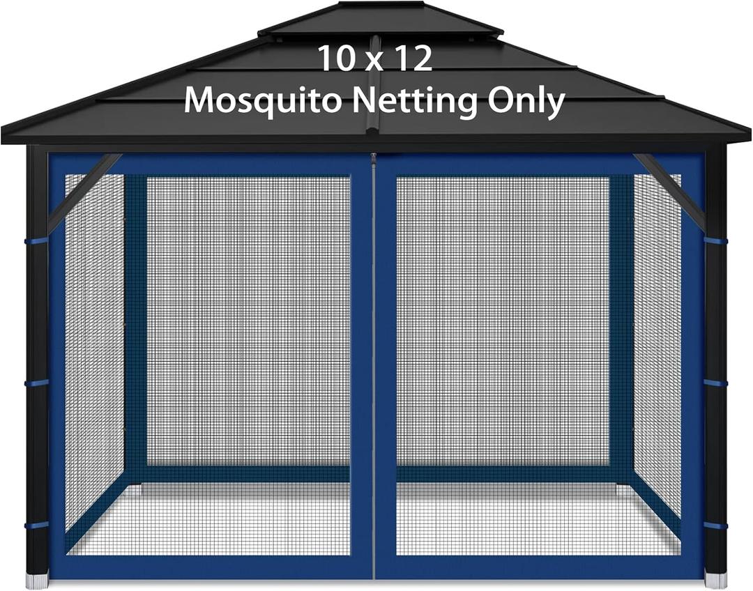 Gazebo Replacement Mosquito Netting Outdoor Universal Gazebo Canopy 4-Panels Screen Sidewalls with Zipper for Patio Garden (Navy Blue, 10x12)