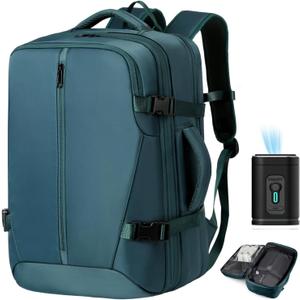 Vacuum Seal Backpack Travel with Pump, Expandable Vacuum Backpack with Air Compression System, Airback Vacpack TSA Lock Water Resistant Carry-On Luggage (Blue)