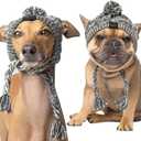 SEIS Winter Dog Knitted Hat with Puffball Warm Pet Cap Fashion Gray Cat Headband Protector for Medium Dogs (Gray, M (Head 41-51cm/ 16.1"-20.1"))