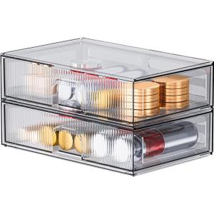 ZHIAI Stackable Storage Drawer, 2 Piece Acrylic Organizer for Cosmetics and Beauty Products, Suitable for Dressers, Bathrooms, Cabinets, Storage Rooms, Bedrooms and Home Organizers