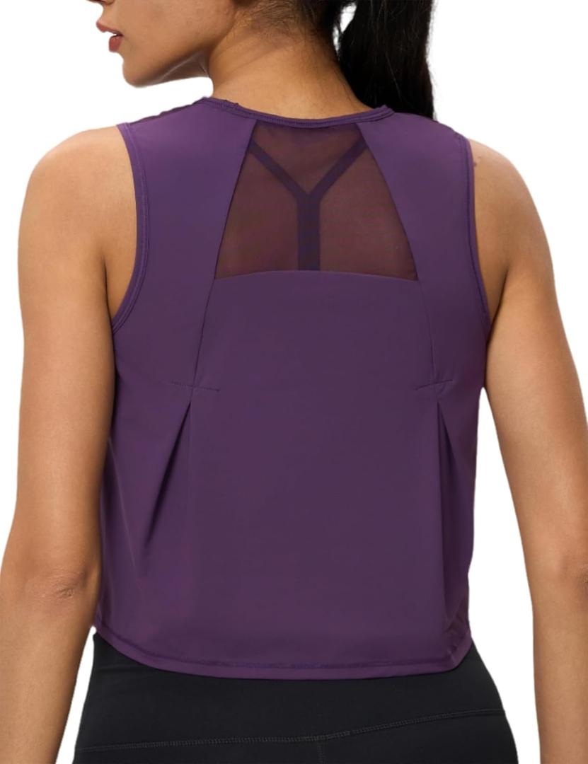 Crop Workout Tops for Women Tank Athletic Running Shirts Mesh Yoga Tops Gym Sleeveless Clothes Purple S