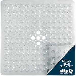 SlipX Solutions Essential Square Shower Mat, 21"x21", Grippy Textured Surface, 25% Stronger Suction Cups, Non-Slip Shower Floor Mat for Bathers of All Ages, Fits Standard Shower Stalls & Tubs, Clear