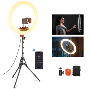 NEEWER RP18B Pro Ring Light 18" with Tripod Stand and Phone Holder Compatible with iPhone, 45W 2900K-7000K App Control Cleaning Cloth, Selfie Video Recording Makeup Studio Streaming Lighting, Black