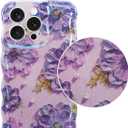 Jusy Compatible with iPhone 11 Pro Max, Colorful Retro Oil Painting Printed Flower Laser Glossy Pattern Cute Curly Wave Phone Case Soft TPU Cover for Girly Women - Purple