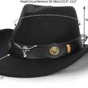 Women & Men Felt Western Cowboy Hat Classic Roll Up Brim Belt Buckle Cowgirl Fedora (M) (Black)