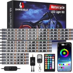 12PCS Motorcycle RGB LED Light Kit with Brake Turn Signal, Underglow Lights with APP/RF Remote,Neon Accent Light MultiColor Dual Zone Waterproof 12V for Sport Bike, Cruiser, Street&OffRoad Motorcycle