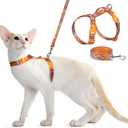 Dooradar Cat Harness and Leash, Escape Proof Adjustable Kitten Vest, Lightweight Soft Pet Straps, Easy Wearing for Small Medium Kitty Safe Walking Travel Control, Orange & Black, S