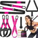 Home Resistance Training Kit, Suspension Trainer Straps with Adjustable Extension, Door Anchor, and Carry Bag  Strength Training Equipment for Full Body Bodyweight Workouts at Home or Outdoors (Pink)