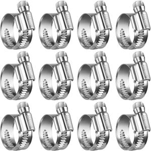 Non-Slip Worm Gear Hose Clamps#8, 5/8" to 1"(16-25mm) Adjustable Stainless Steel Screw Clamps for Automotive, Fuel Line, Garden, Heater, Radiator Tube Pipe, 12 Pack