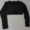 Aoxjox Long Sleeve Crop Tops for Women Sienna Twist Deep V Workout Cropped T Shirt Top (X-Small, A Black)