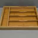 Expandable Bamboo Kitchen Drawer Organizer for Cutlery and Utensils, Adjustable Bamboo Wood Cutlery Tray in Drawer for Flatware and Silverware in Kitchen, (Natural) (7 Slots Expandable)