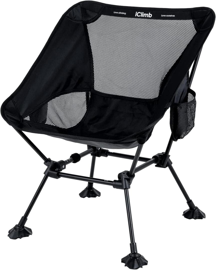 iClimb Ultralight Compact Camping Folding Beach Chair with Anti-Sinking Large Feet 
