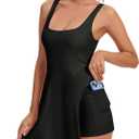 Womens Tennis Dress Built in Shorts Athletic Dress with Pockets for Golf Workout Active (Small, Black)