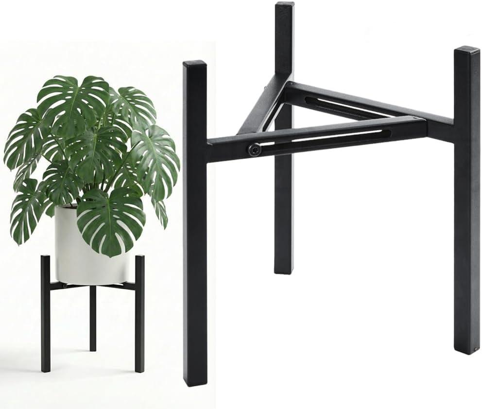 Adjustable Plant Stand Indoor Outdoor, Heavy Duty Metal Modern Plant Holder for 8-12 Inch Pots, Stable Corner Flower Pot Stand Black (Pot & Plant Not Included) (Back-2PCS)