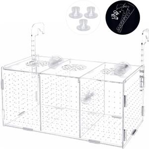 Fish Breeding Box, Acrylic Isolation Box Aquarium Hatchery Incubator with Suction Cups for Newborn Fry, Shrimp, Guppy, Clownfish, Aggressive Fish, 11.5" x 6" x 6"