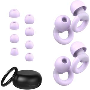 JUSTRVN Ear Plugs for Sleeping, 2 Pairs of Reusable Earplugs for Noise Reduction 25dB-30dB with 8 Ear Tips, Soft Hearing Protection Ear Plugs for Concert,Noise Sensitivity, Study & Work (Orchid)