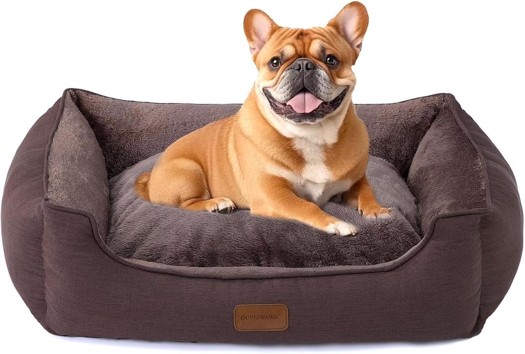 Makigued Rectangle Dog Bed for Medium Size Dog with Removable Washable Cover Pet Bed with Bolster Sides Non-Slip Bottom Pet Sofa Waterproof Lining Durable Pet Cuddler, Dark Brown 29x 23x 7.1 in
