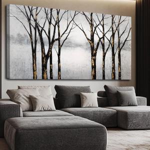 Black Wall Pictures Tree Wall Art Canvas Wall Decoration Large Home Decor White Poster Art Gold Office Artwork 29"x58"
