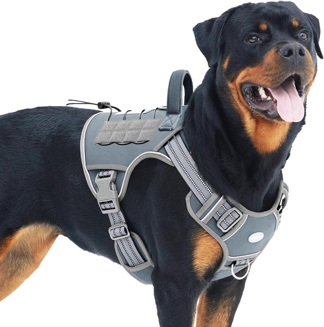 Auroth Tactical Dog Harness for Large Dogs No Pull Adjustable Pet Harness Reflective K9 Working Training Easy Control Pet Vest Military Service Dog Harnesses Grey L (L(Neck:18-29",Chest:24-37"),45-80 lbs)