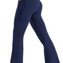 Women's High Waist Flare Yoga Pants Tummy Control Casual Bootcut Leggings with Side Pockets (Navy Blue), Size XS