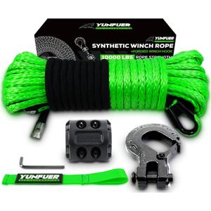 1/4" x 50ft 10000LBS Green Synthetic Winch Rope Kit with Protective Sleeve, Forged Winch Hook, Rubber Stopper and Safety Pull Strap for ATV/UTV