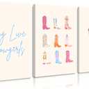 Cowgirl Wall Art Decor Pink Aesthetic Bows Canvas Wall Art Preppy Girly Poster Coquette Boots Wall Art Decor Trendy Bow Prints Pictures for College Apartment Bedroom 16x24 Inch Framed Set of 3
