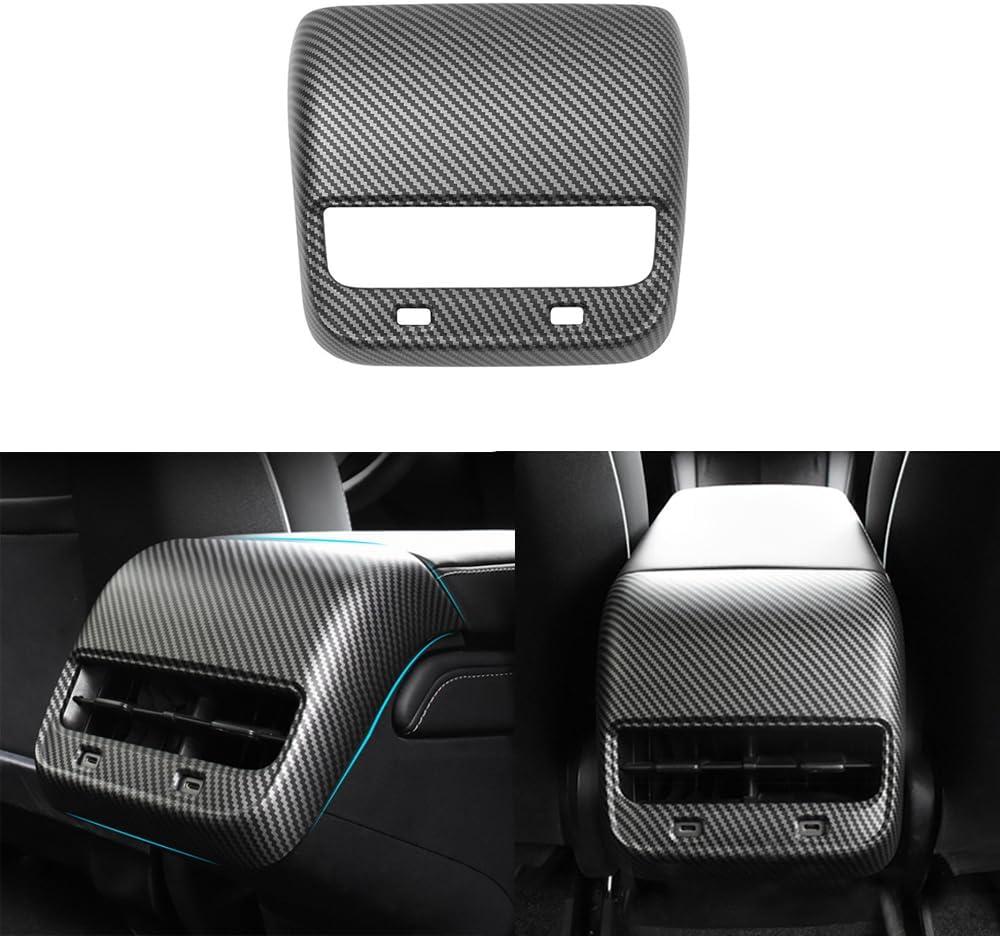 StarYtbl Rear Air Condition Vent Cover for Tesla Model 3 Model Y 2017-2024 Rear Center Console Air Condition Vent Cover Trim, AC Vent Cover Car Decoration Accessories (Matte Carbon Fiber Pattern)